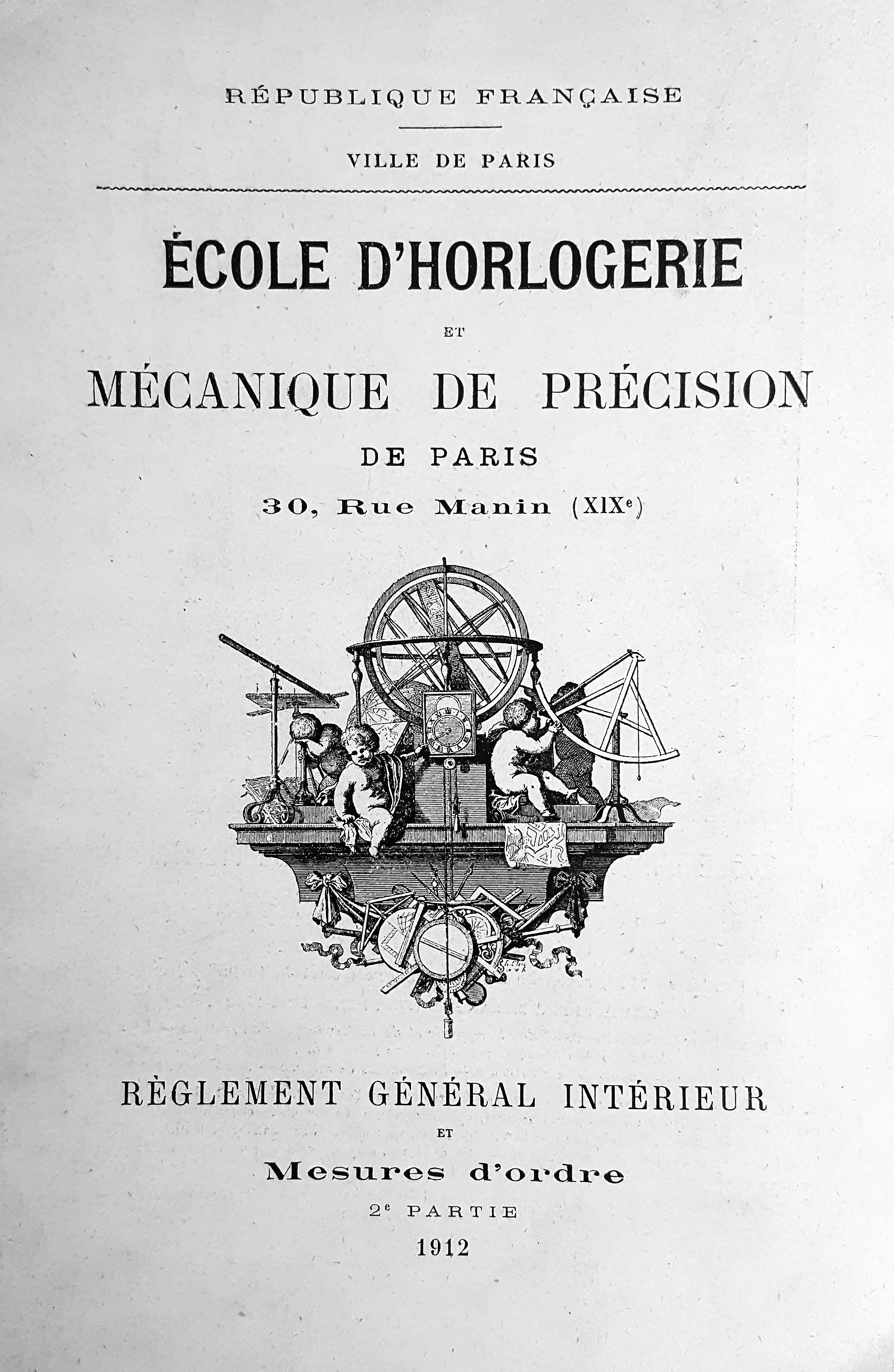 Règlement de l'École d'Horlogerie de Paris 1912